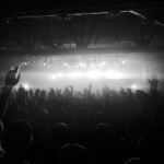 grayscale photo of people raising hands